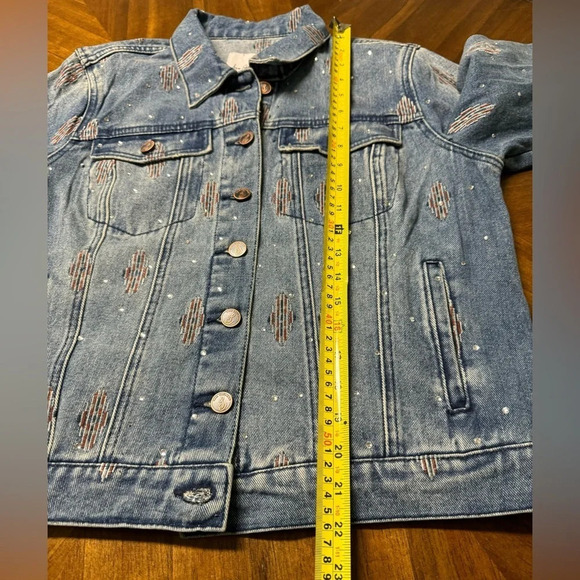 Sam Edelman Billie Oversized Trucker Jacket Med Rhinestone Embroidery Concert - Picture 6 of 11